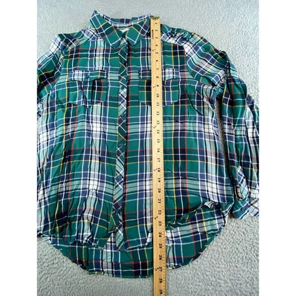 C Est 1946 Shirt Womens Large Green Plaid Button Up Long Sleeve Collar - Picture 5 of 9